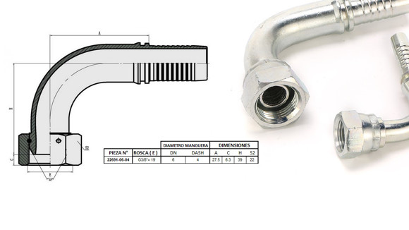 Imagen de HEMBRA CODO 90° 3/8" BSP X 19F 04 MANG.1/4" CONICO